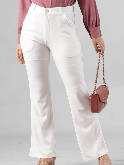 fithub white relaxed fit high rise bootcut trousers