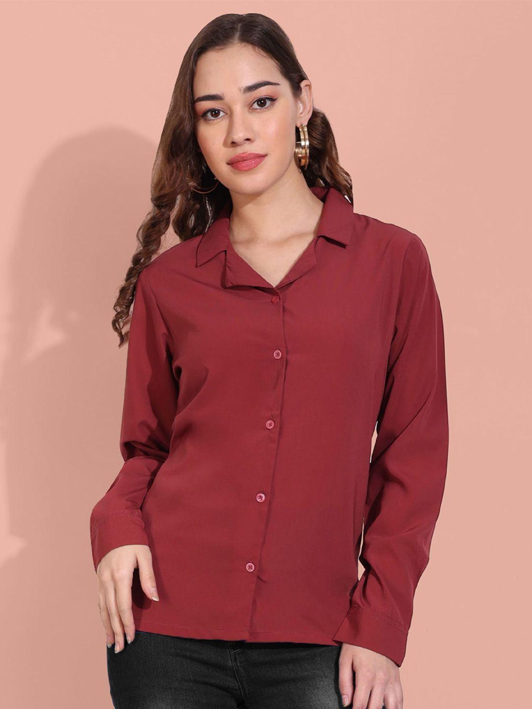 fithub women maroon smart opaque semiformal shirt