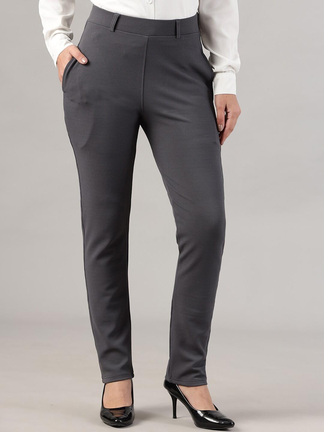 fithub women slim fit high-rise formal trousers