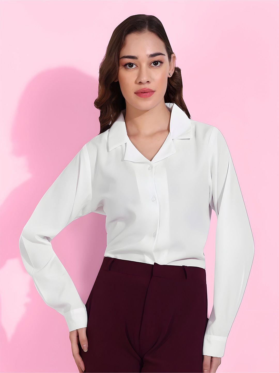 fithub women white smart opaque semiformal shirt