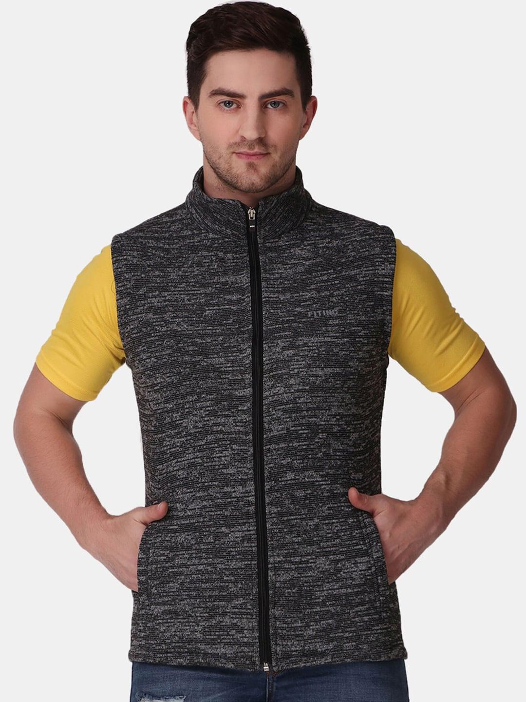 fitinc men black striped fleece e-dry technology sporty jacket