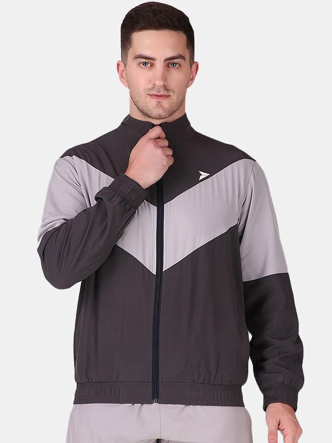 fitinc men grey black reflective strip antimicrobial outdoor sporty jacket