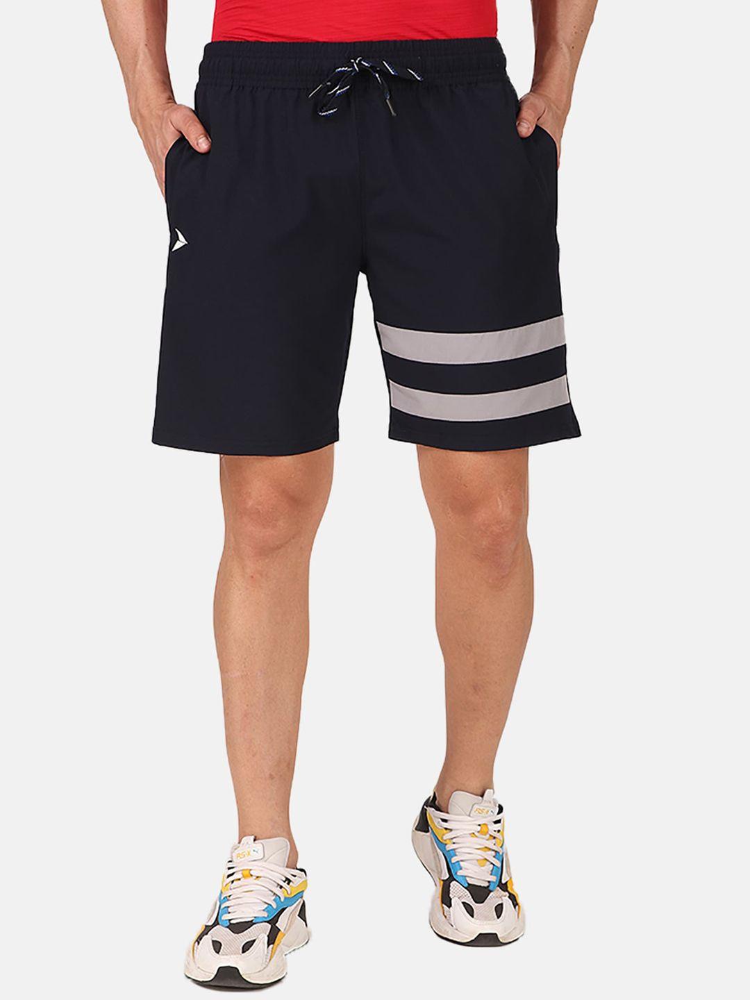 fitinc men navy blue striped running sports shorts