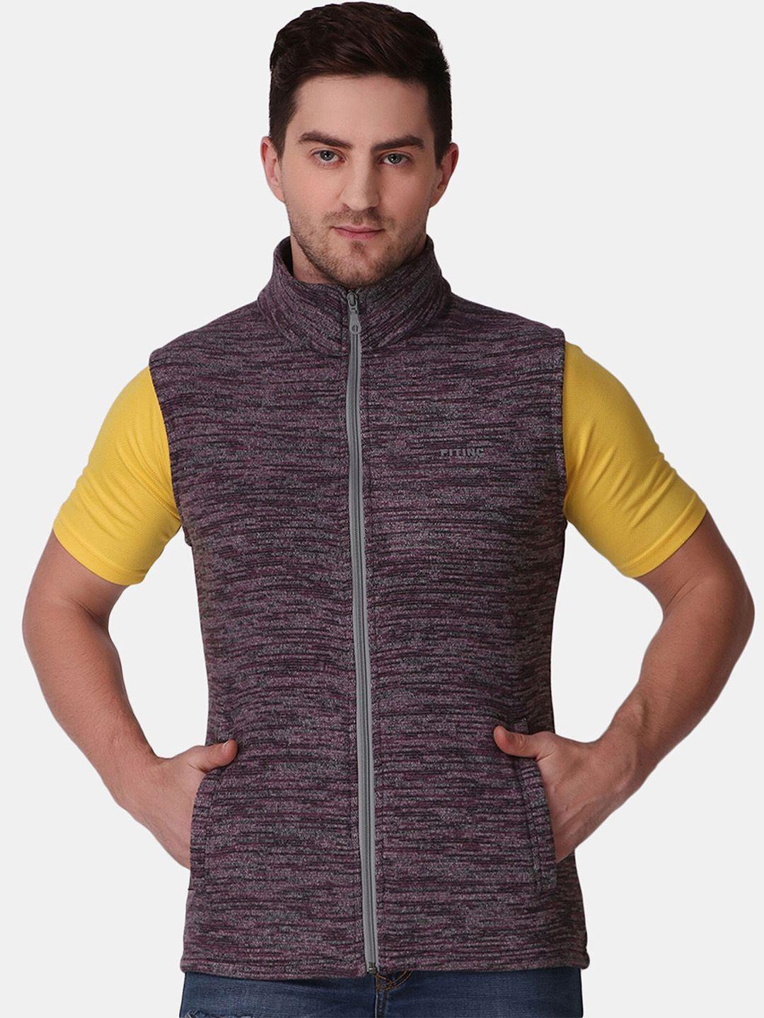 fitinc men purple striped fleece e-dry technology tailored jacket