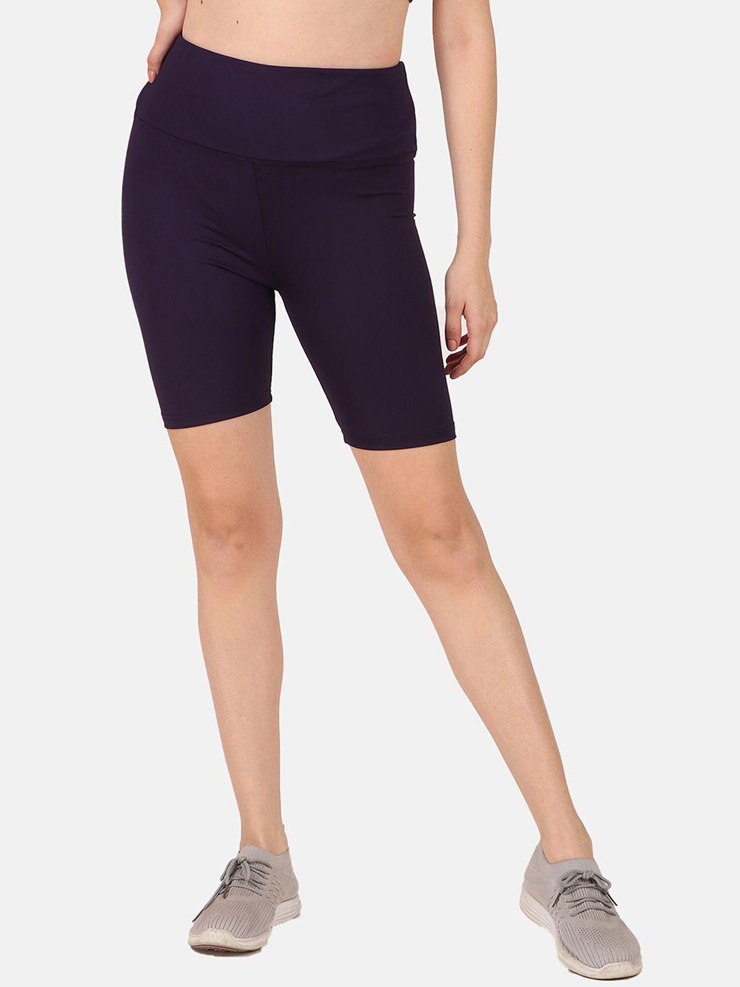 fitinc women violet skinny fit high-rise training or gym sports shorts