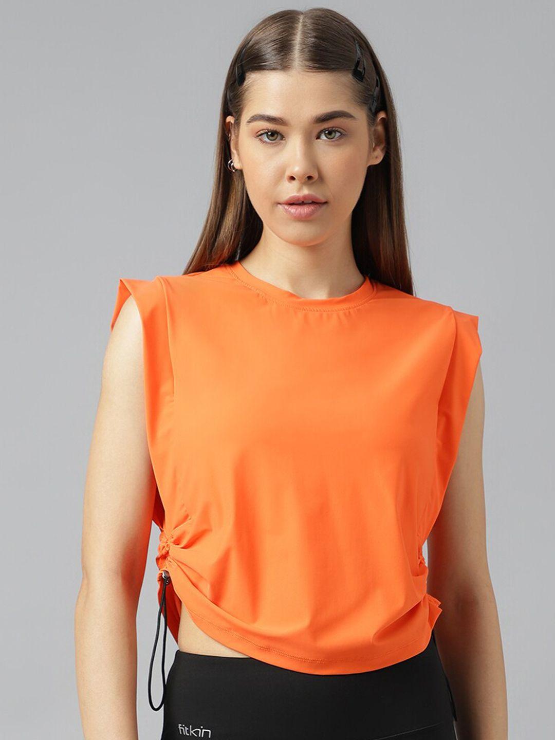 fitkin round neck ruched detail boxy top