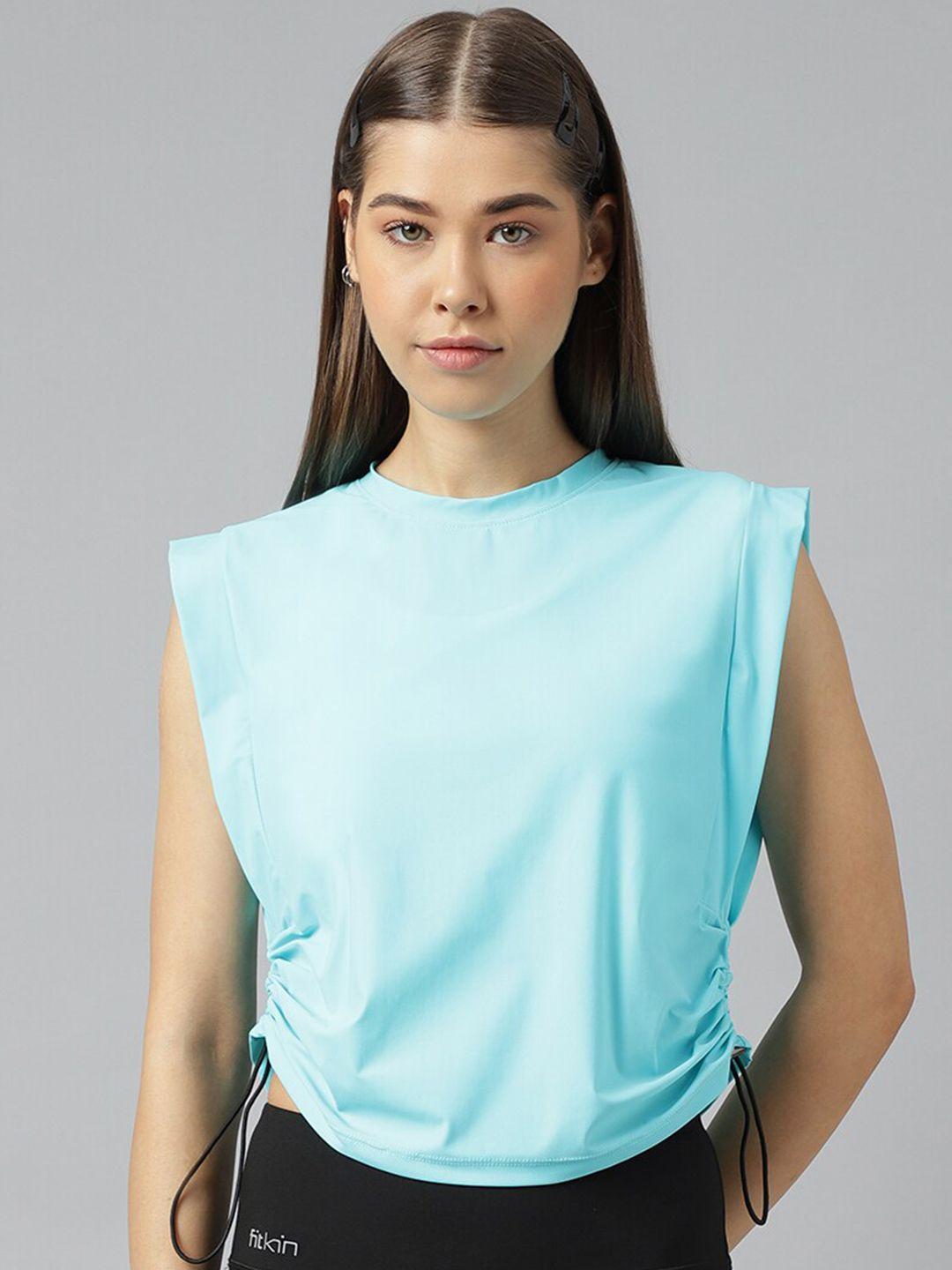 fitkin round neck ruched detail boxy top