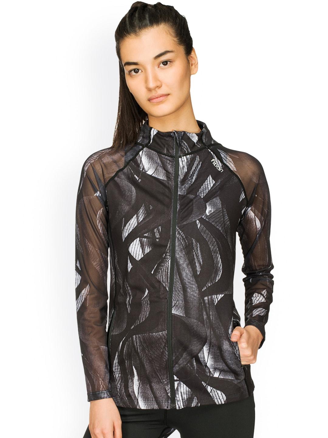 fitkin women black printed lightweight sporty jacket