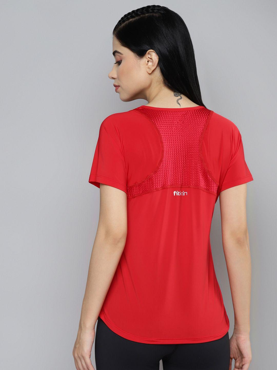 fitkin women red solid t-shirt