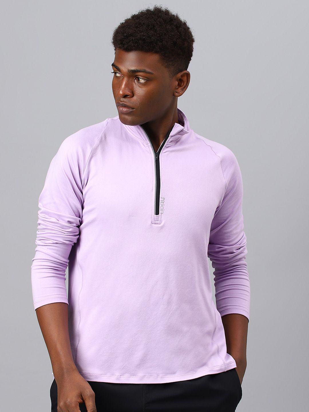 fitkin men lavender high neck dri-fit t-shirt