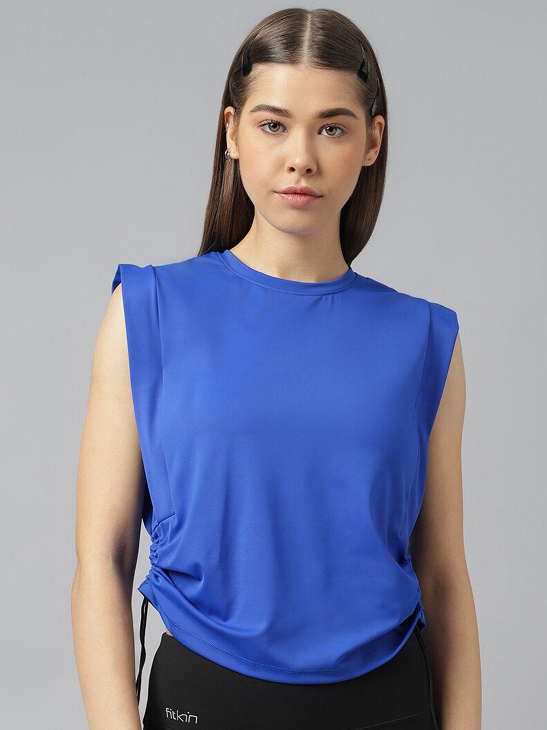 fitkin round neck sleeveless ruched detail t-shirt