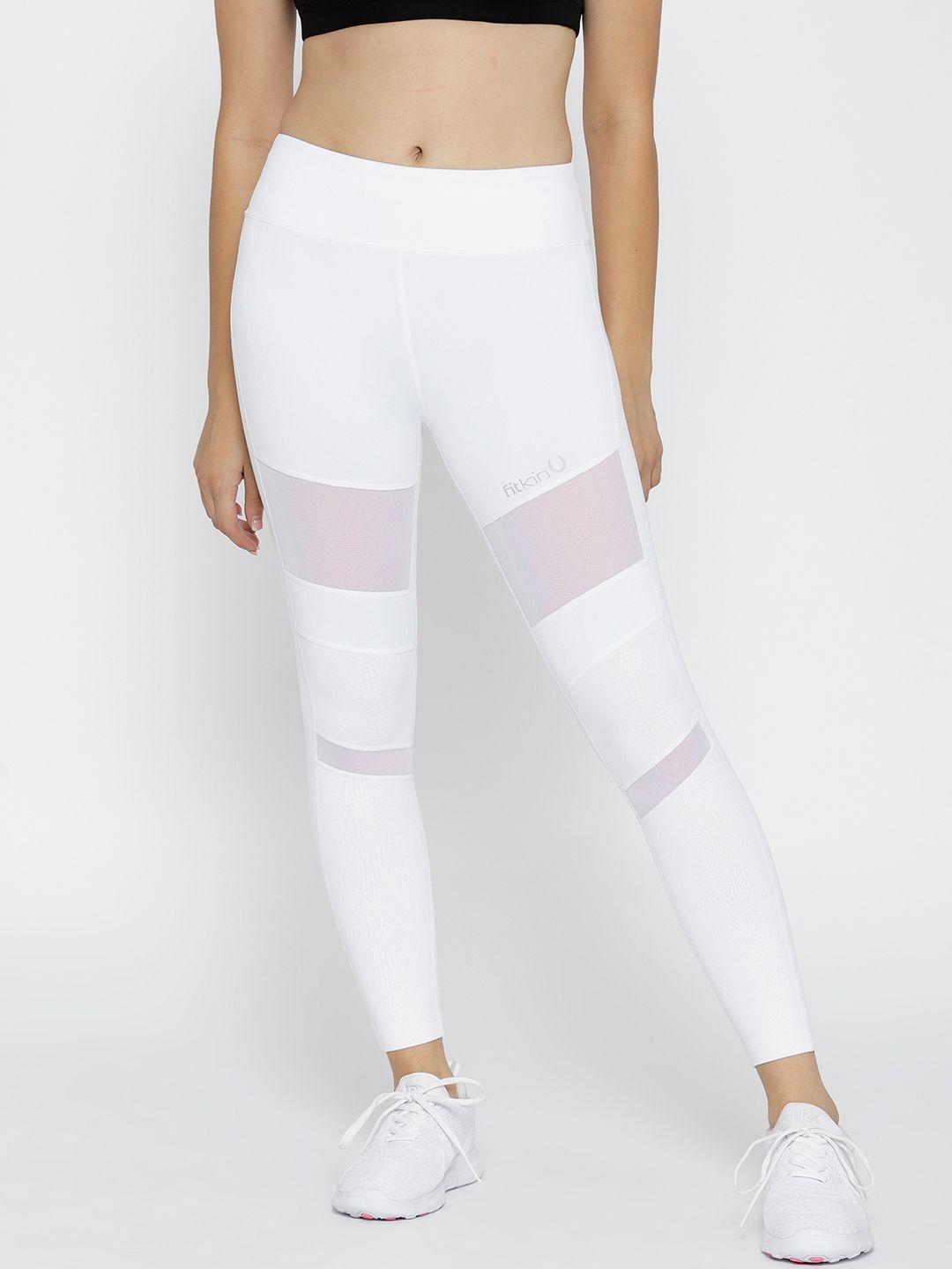 fitkin white solid mesh panel inserted quick dry tights