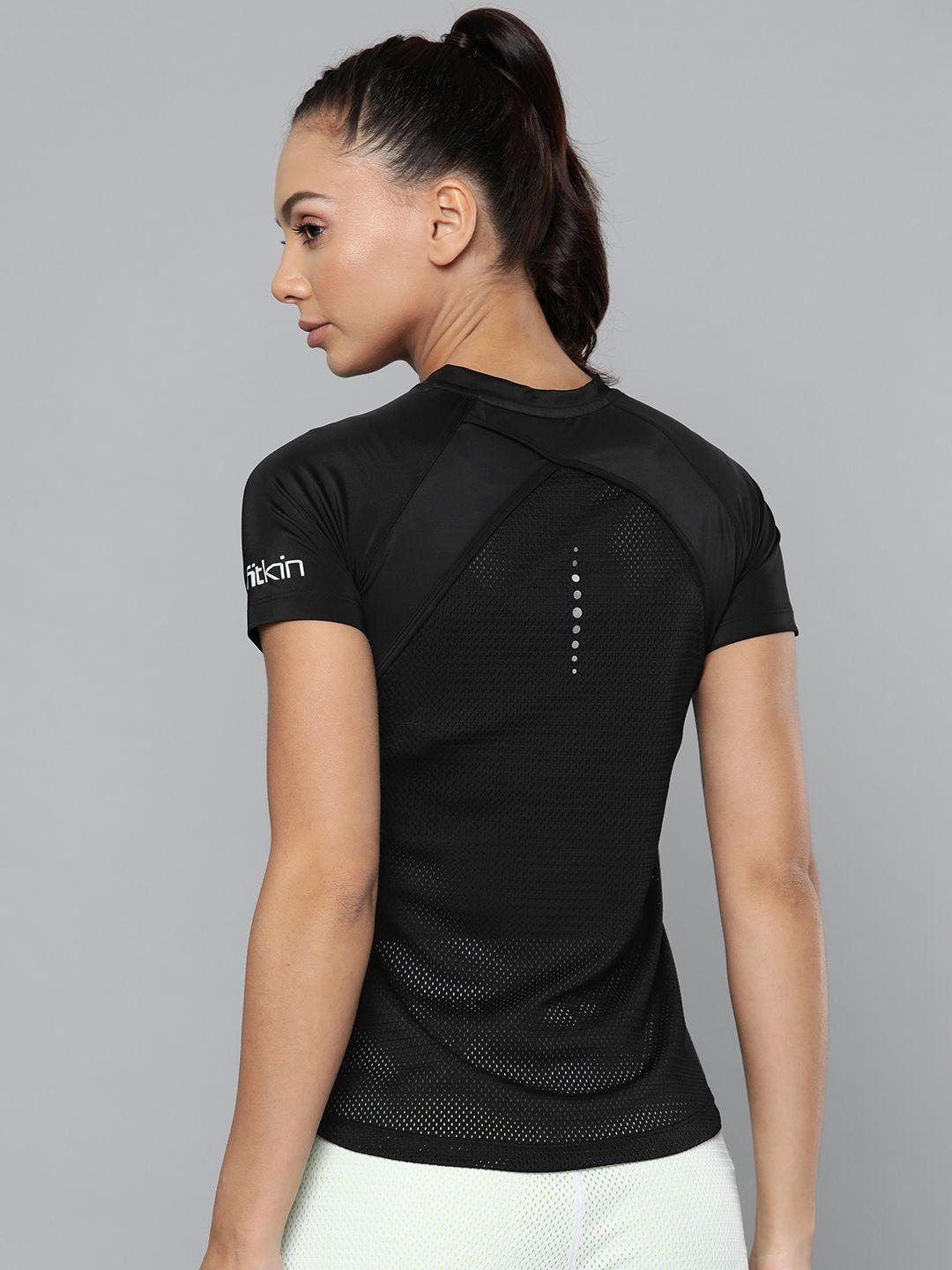 fitkin women black slim fit training or gym t-shirt