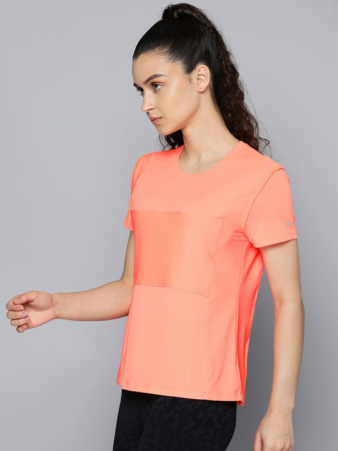 fitkin women orange solid drop-shoulder sleeves t-shirt