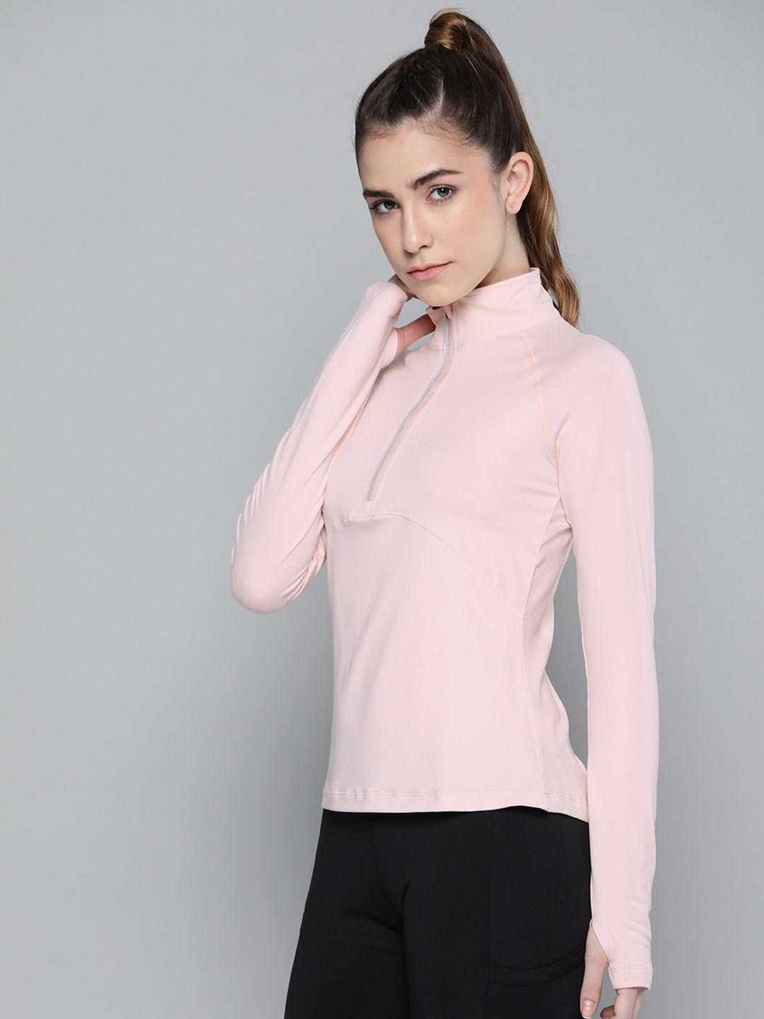 fitkin women pink solid high neck training t-shirt