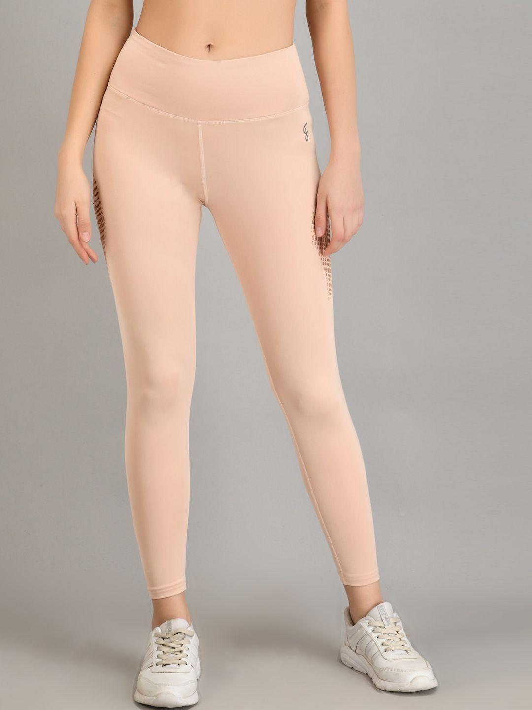 fitlethics women cream solid high-waisted tights