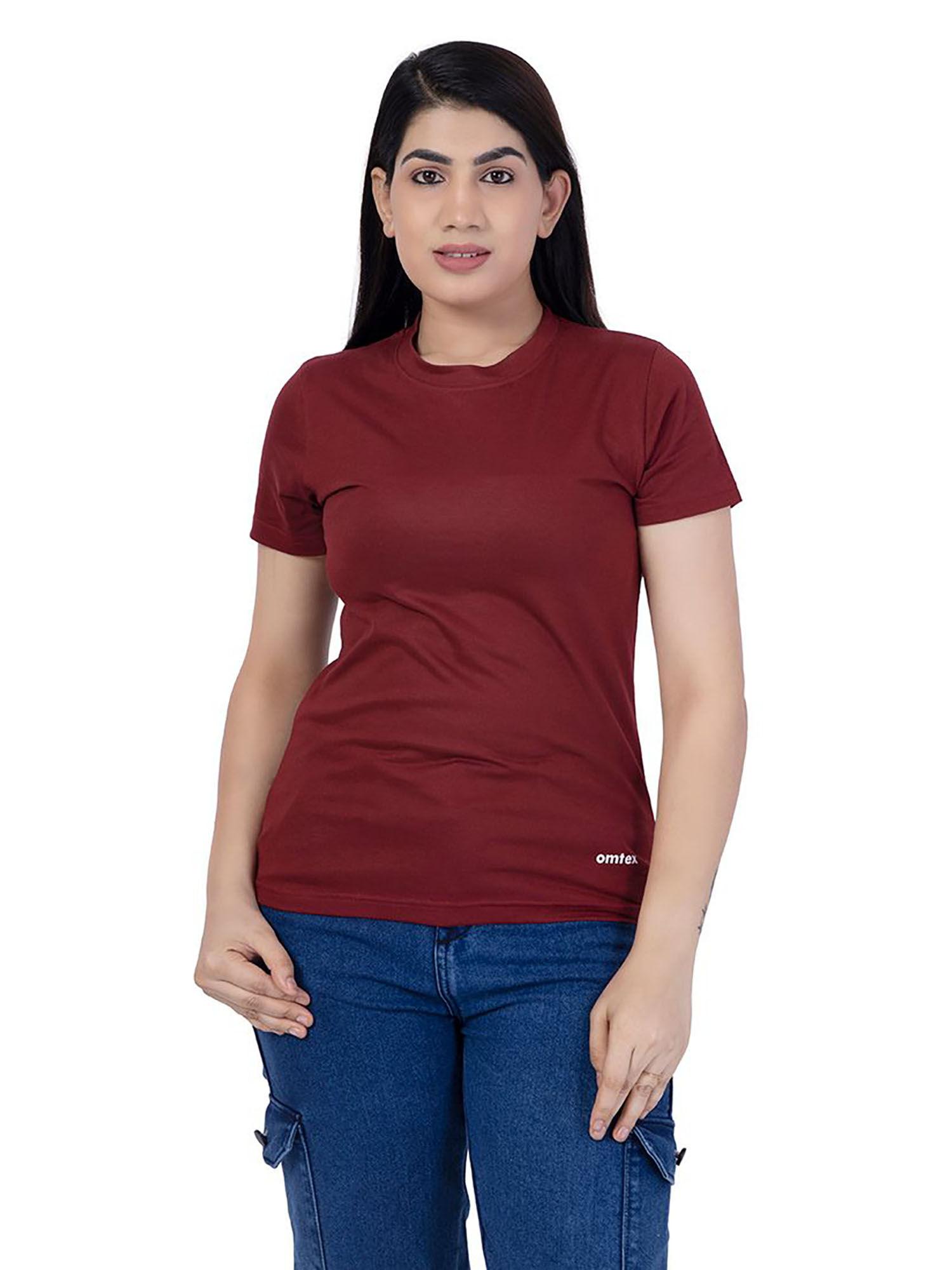 fitness sports round neck activewear t shirt for women maroon