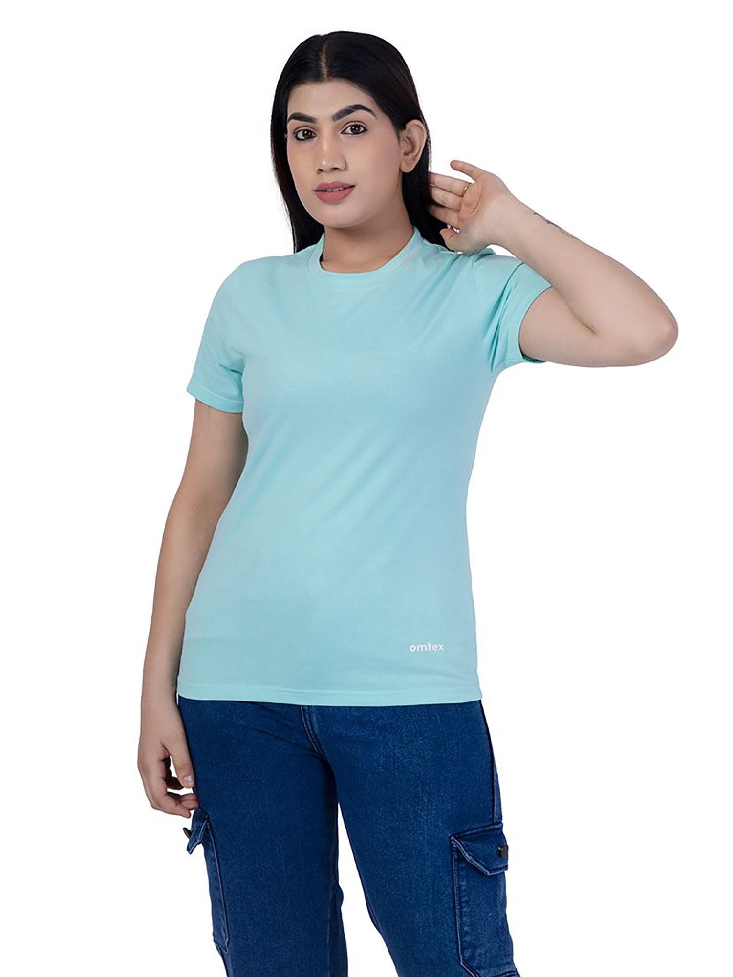 fitness sports round neck activewear t shirt for women turquoise