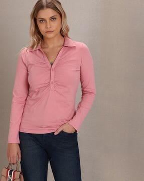 fitted cotton top with shirring