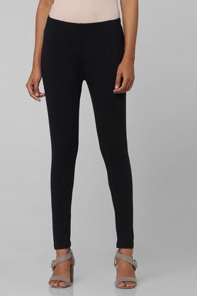 fitted full length cotton lycra women's leggings - black