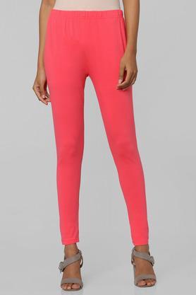 fitted full length cotton lycra women's leggings - coral