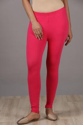 fitted full length cotton lycra women's leggings - fuchsia