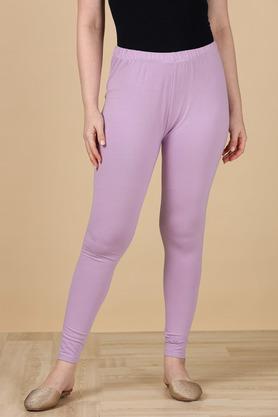 fitted full length cotton lycra women's leggings - lilac