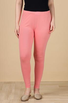 fitted full length cotton lycra women's leggings - pink