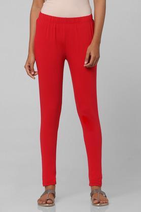 fitted full length cotton lycra women's leggings - red