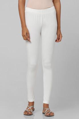 fitted full length cotton lycra women's leggings - white