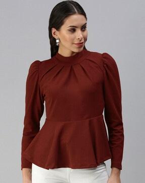 fitted high-neck peplum top