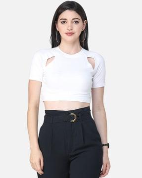 fitted round-neck crop top