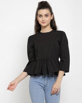 fitted round-neck peplum top