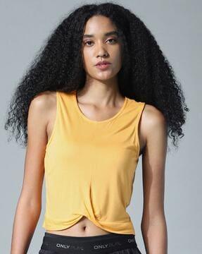 fitted round-neck tank top with twist detail