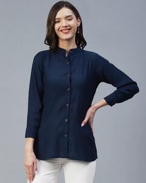 fitted shirt with band collar