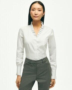 fitted supima cotton ruffle shirt