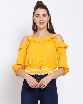 fitted top with cold-shoulder sleeves