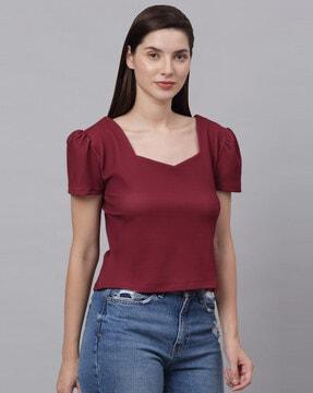 fitted top with puff sleeves