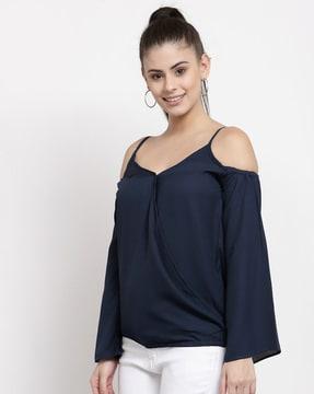 fitted v-neck top with cold-shoulder sleeves