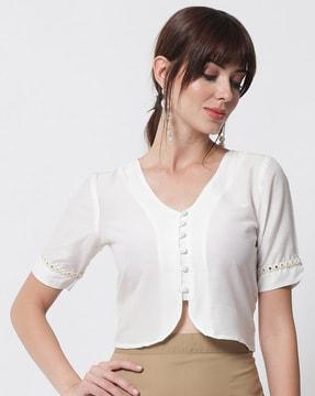 fitted v-neck top with front open