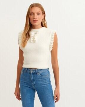 fitted vest pullover with ruffles