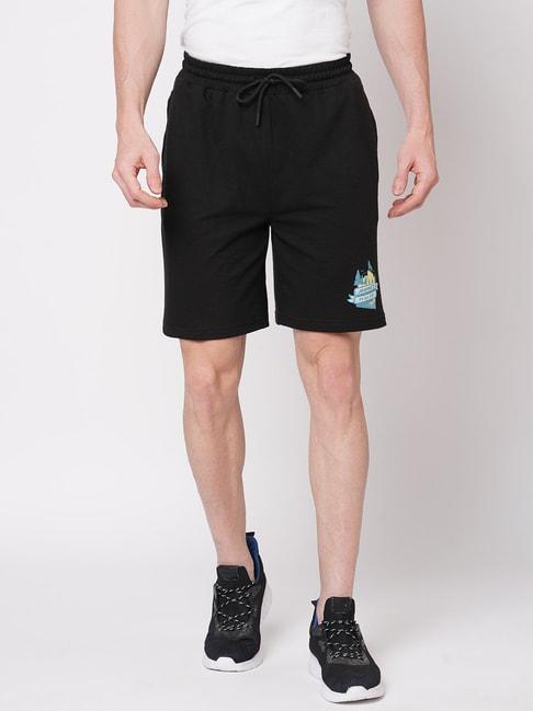 fitz black slim fit printed shorts