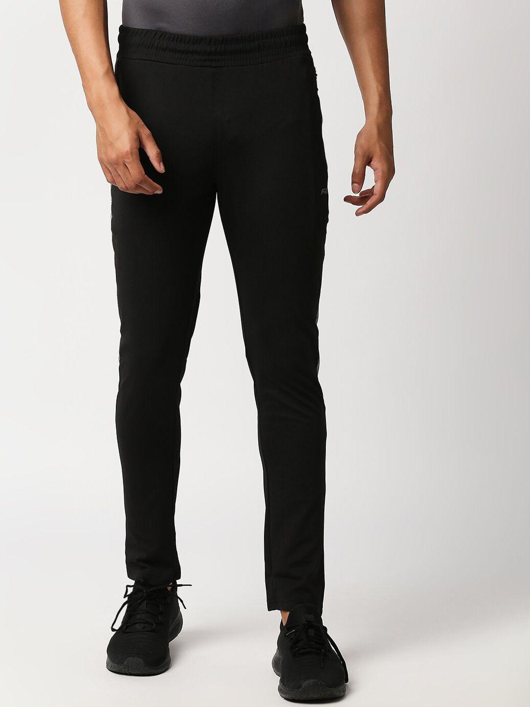 fitz men black solid slim-fit rapid dry track pants