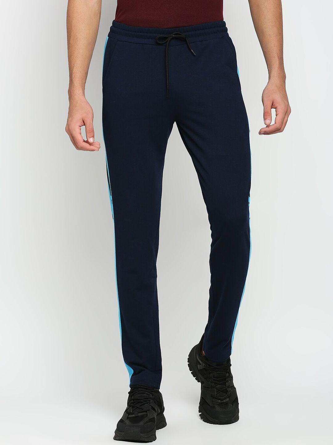 fitz men navy blue solid side stripe detail anti odour slim fit track pant