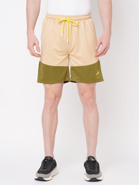 fitz beige & olive regular fit training shorts