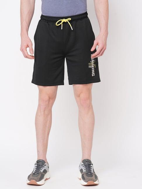 fitz black regular fit printed sports shorts