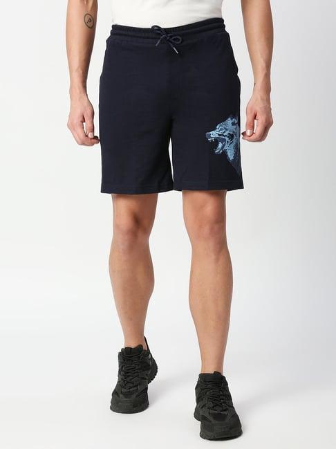 fitz dark navy slim fit printed shorts