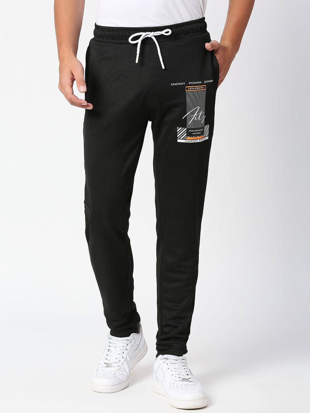 fitz men black solid slim-fit track pants