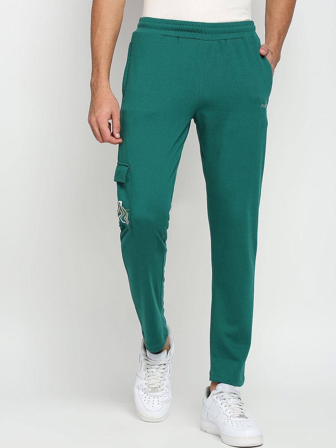 fitz men bottle green solid anti odour slim-fit track pant