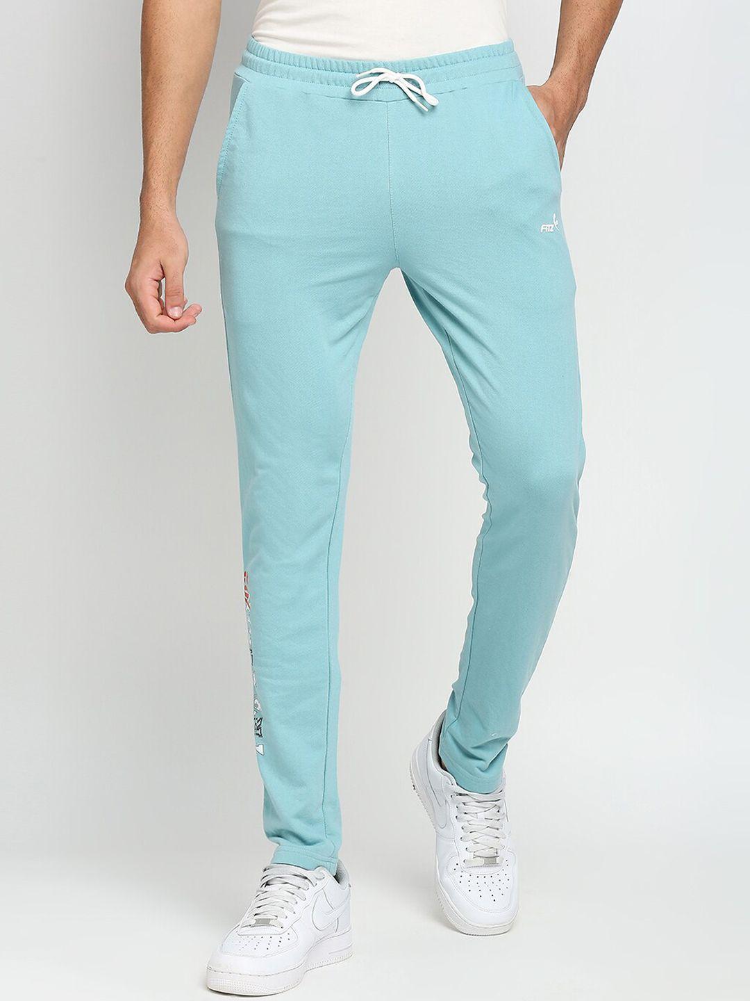 fitz men sea blue solid anti odour slim fit track pant